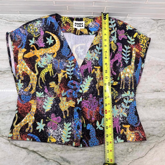 Bimba Y Lola Women's multicolor Sleeveless Blouse V-Neck Top with animal print L - Picture 4 of 13